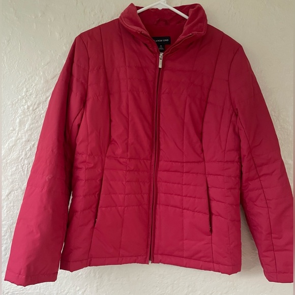 Lands End women’s high / mock neck pink fleece lined quilted short jacket;size S - Picture 1 of 8